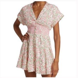 Alice + Olivia keela floral smocked waist mini dress size 4